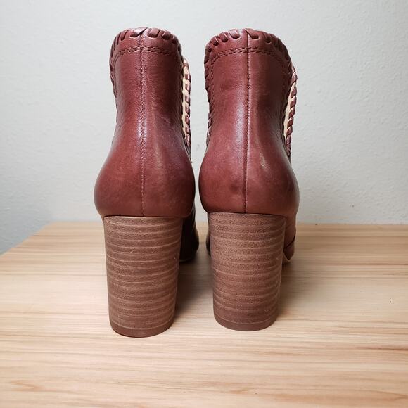 Lucky Brand Women\'s 7.5 Sivya Block Heel Ankle Bootie Rust Brown‎ Woven Western main image 3